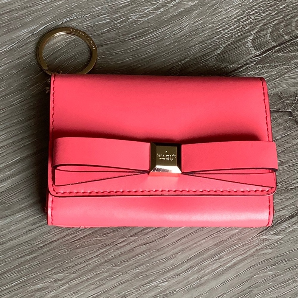 Kate Spade hot Pink bow Wallet with Gold keychain